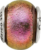 Sterling Silver 925 Pink Dichroic Glass Bead with Antiqued Finish Elegant Design