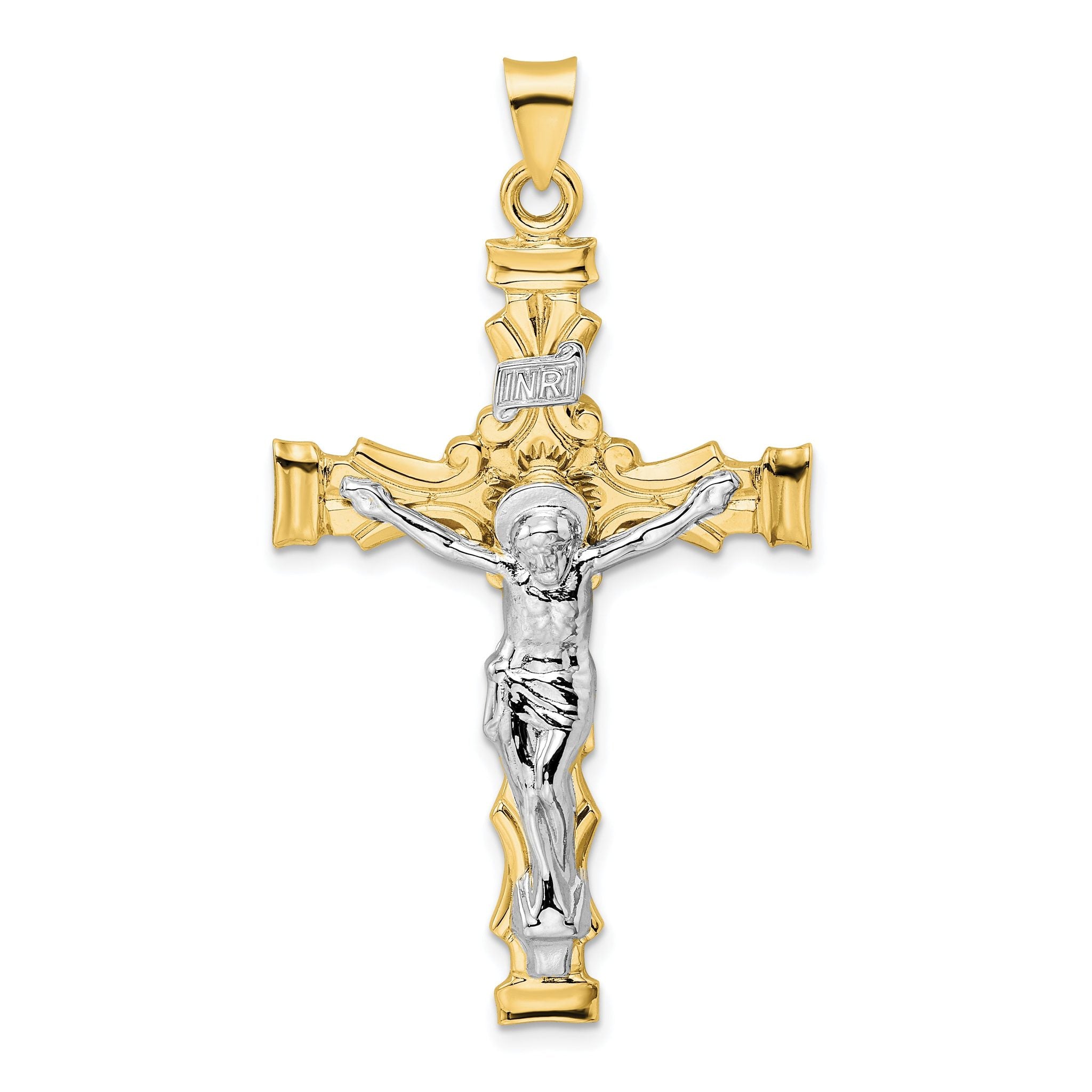 14k Two-tone Solid INRI Crucifix Pendant Main image
