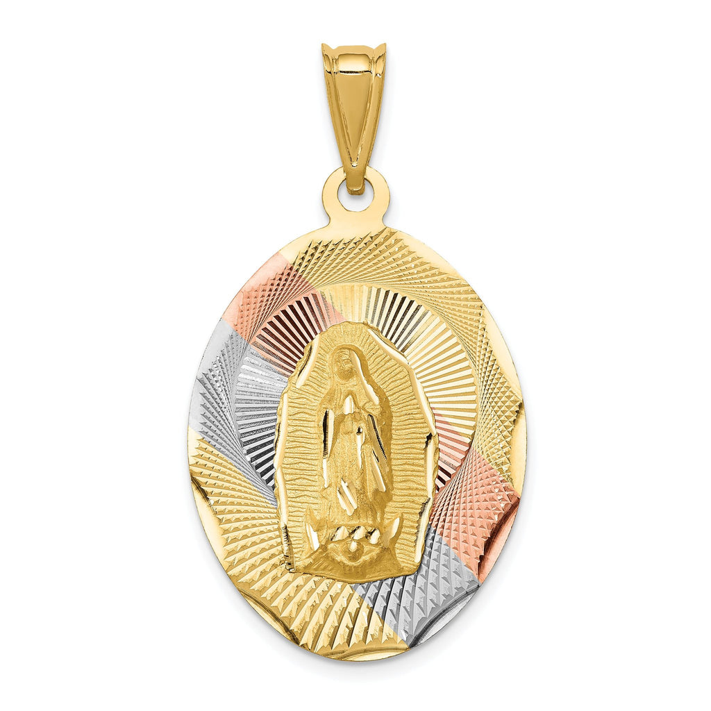 14K Gold & Rhodium Lady of Guadalupe Pendant with Diamond-Cut Detailing, Polished Finish