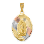 14K Gold & Rhodium Lady of Guadalupe Pendant with Diamond-Cut Detailing, Polished Finish