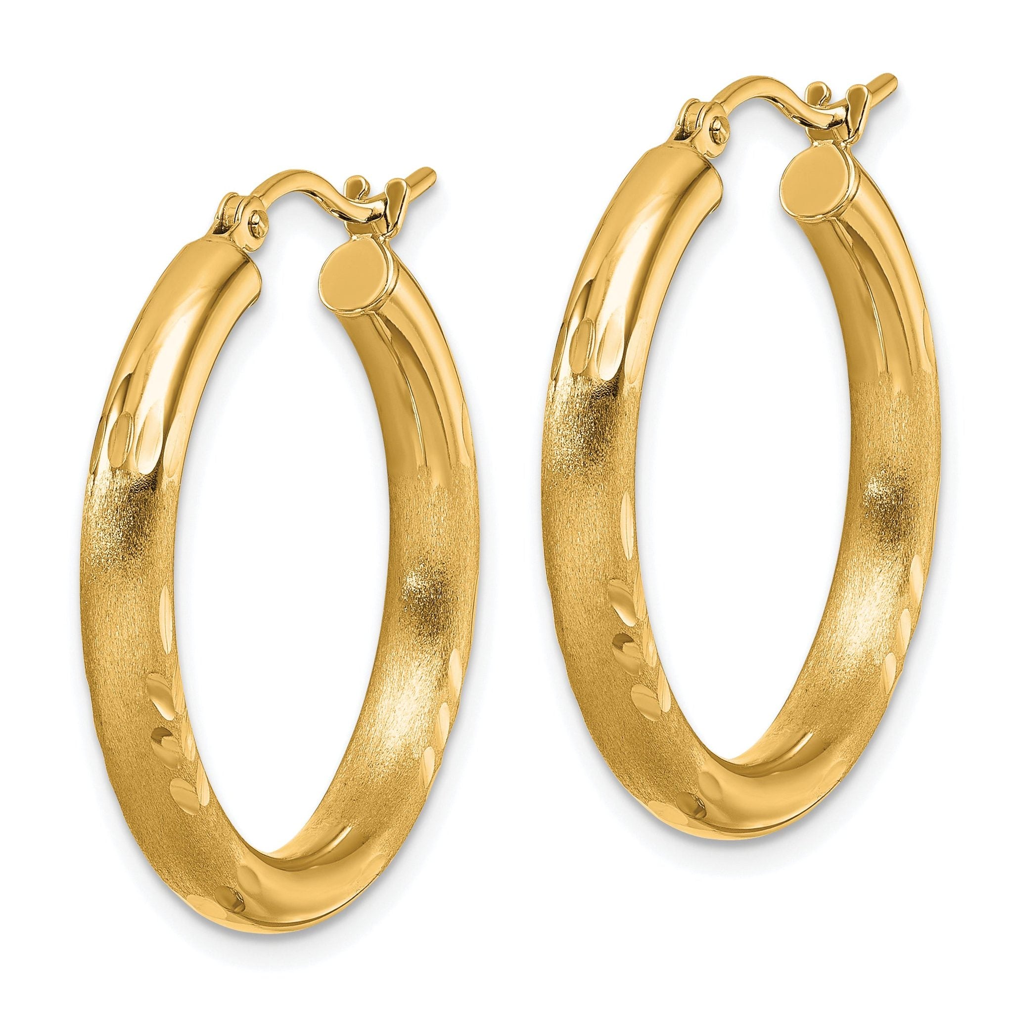 14k Satin and D/C 3mm Round Hoop Earrings Secondary image