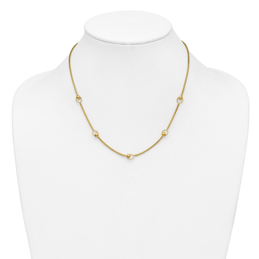 14K Polished Circle Station Popcorn Link Necklace