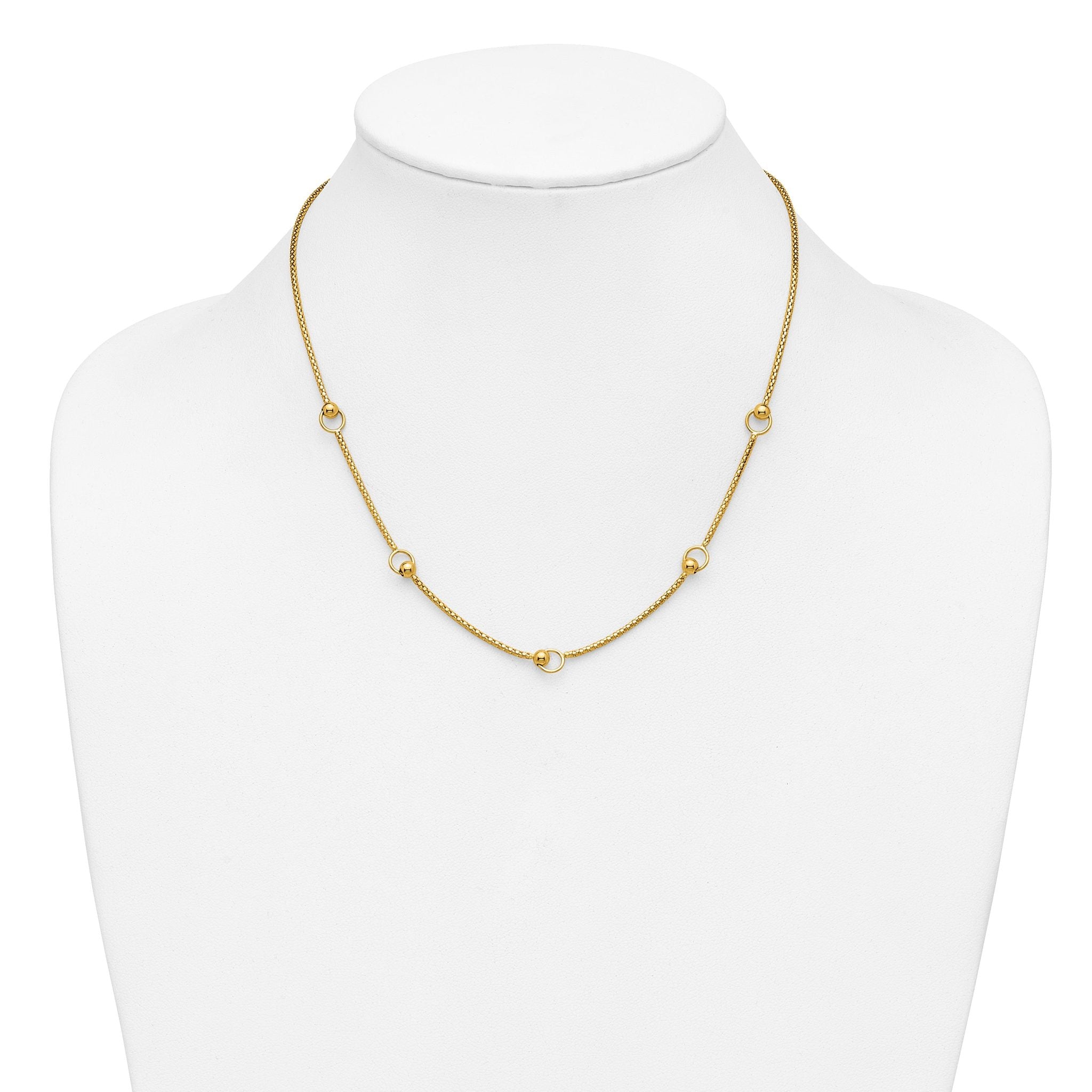 14K Polished Circle Station Popcorn Link Necklace