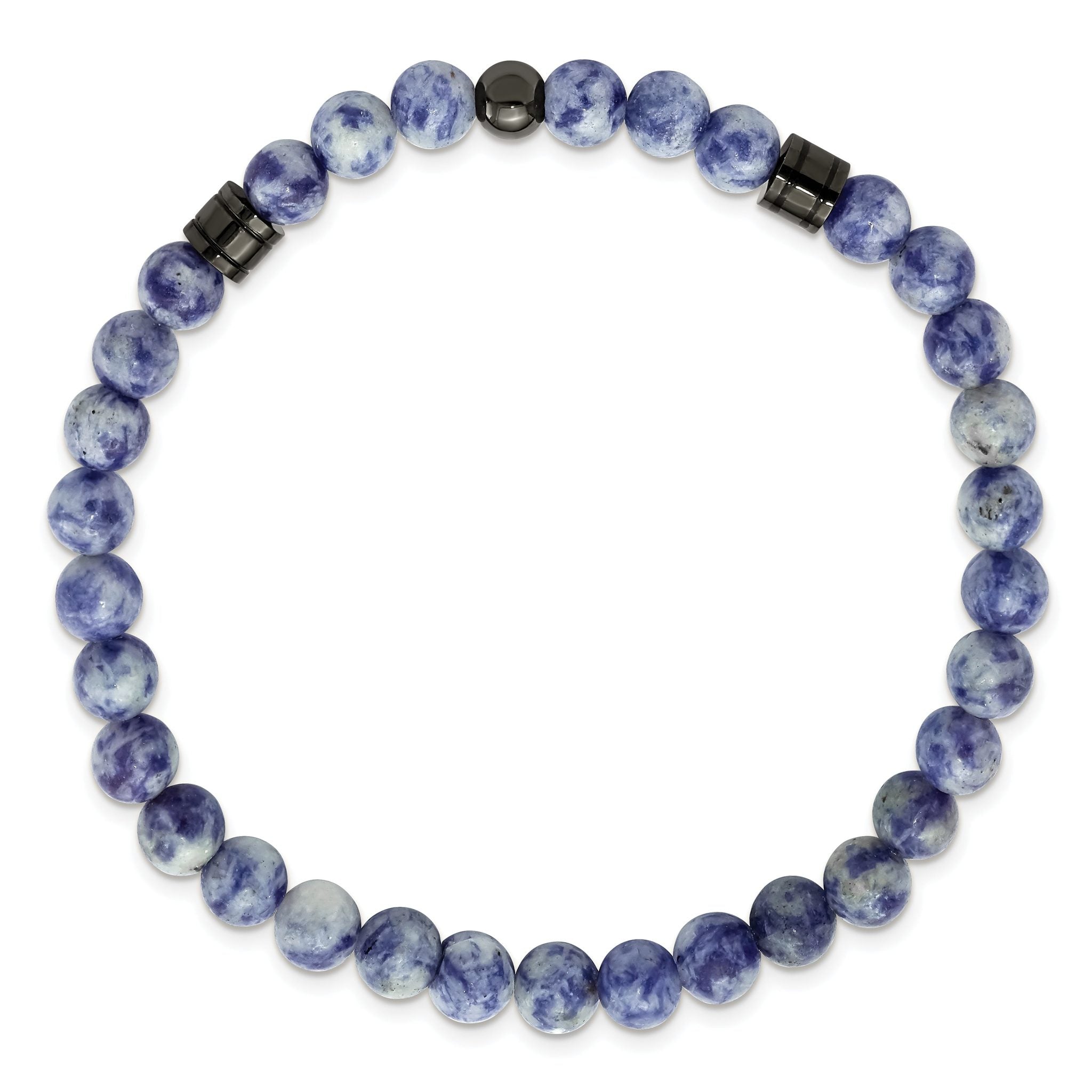 Stainless Steel Polished Gun Metal IP-plated 6-6.5mm Lapis Beaded Stretch Bracelet Secondary image