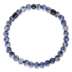 Stainless Steel Polished Gun Metal IP-plated 6-6.5mm Lapis Beaded Stretch Bracelet