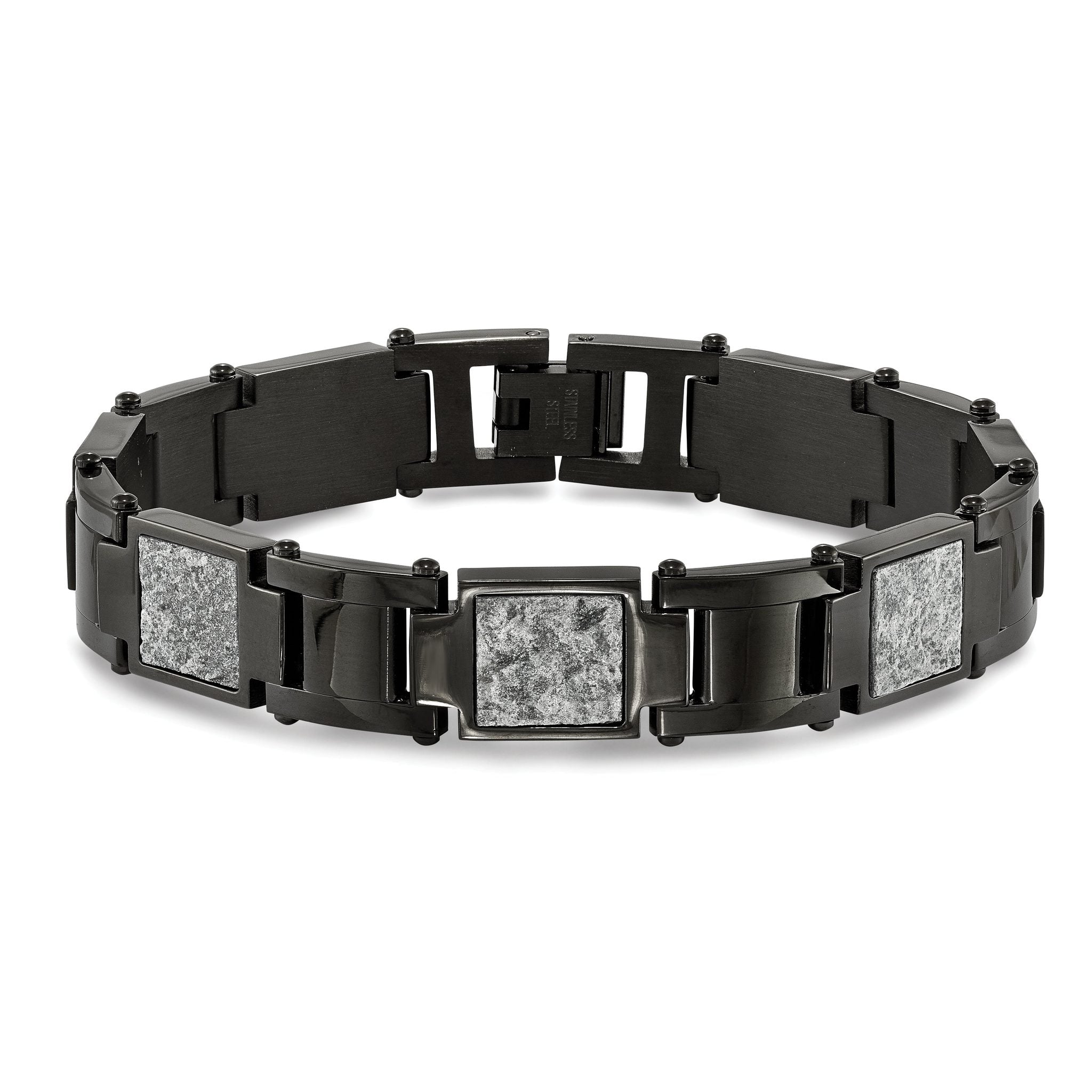 Stainless Steel Polished Black IP-plated with Sedimentary Rock Inlay Link Bracelet for Men Secondary image