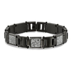 Stainless Steel Polished Black IP-plated with Sedimentary Rock Inlay Link Bracelet for Men