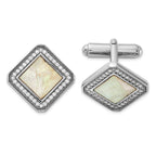 Rhodium-Plated Sterling Silver CZ & Mother of Pearl Cuff Links