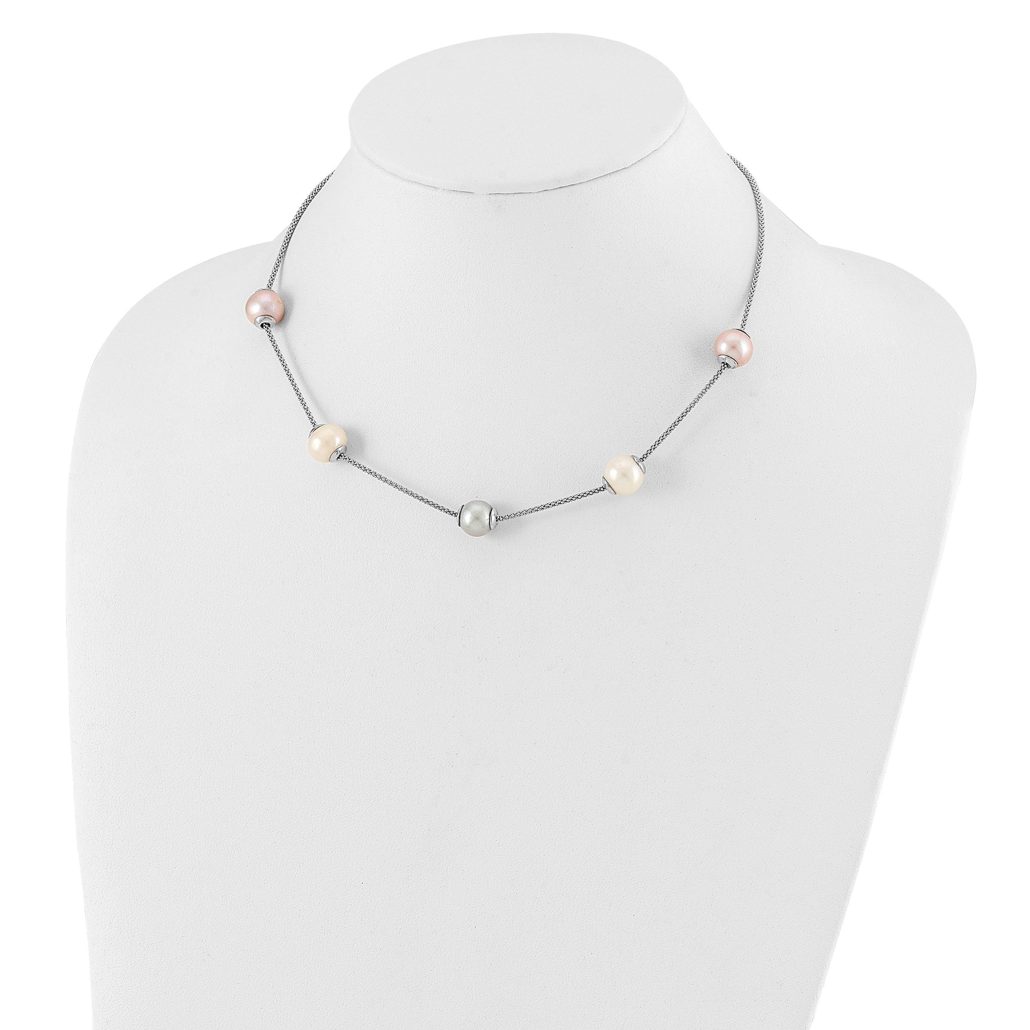 Sterling Silver 9-11mm Multi-color Freshwater Cultured Pearl With  2in ext. Necklace