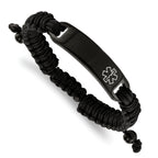 Stainless Steel Polished Black IP-plated with White Enamel Black Nylon Adjustable Medical ID Bracelet