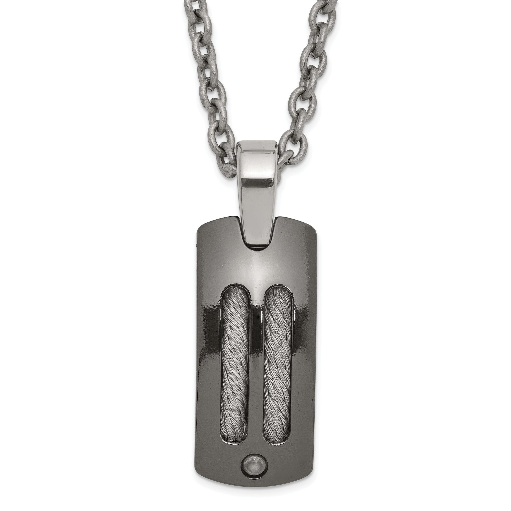 Sophia Jewelers Titanium Silver Two-Tone Men's Polished Dog Tag Necklace Main image