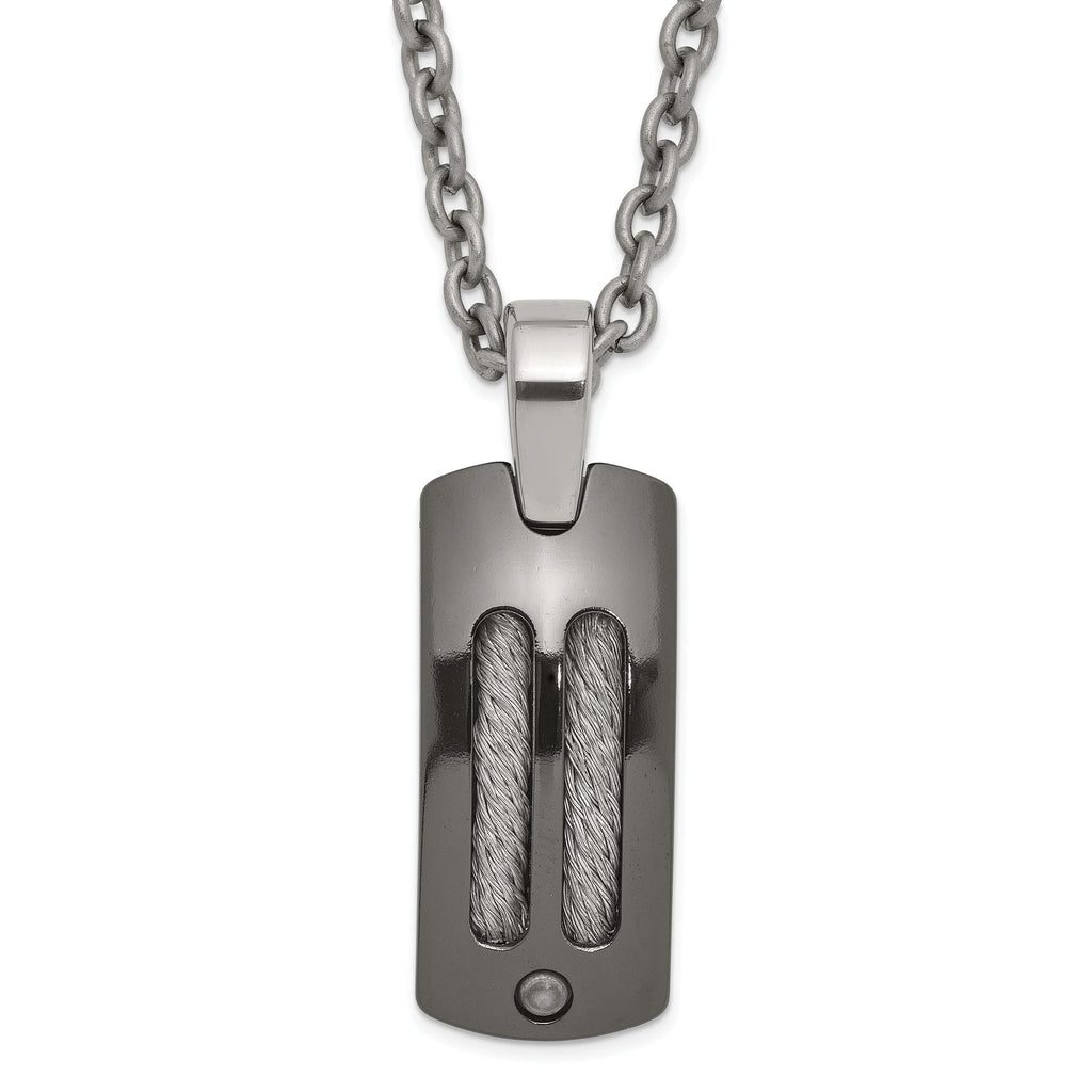 Sophia Jewelers Titanium Silver Two-Tone Men's Polished Dog Tag Necklace