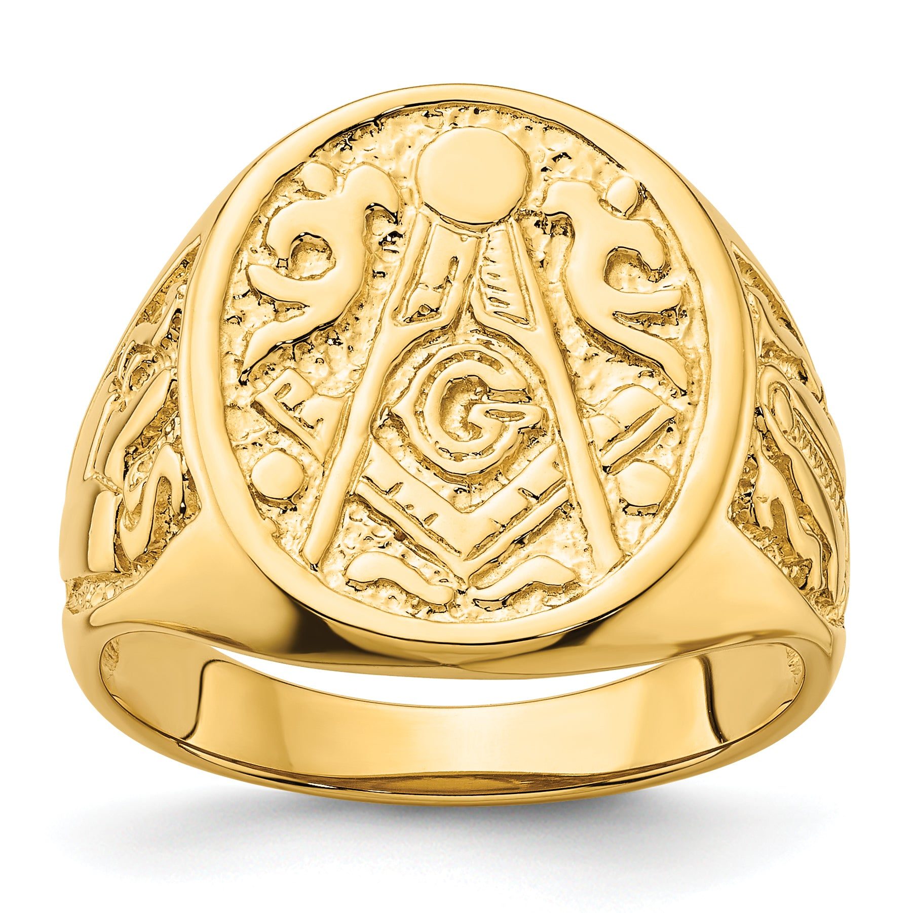 14k Men's Polished and Grooved (Not Enameled) Masonic Ring Main image