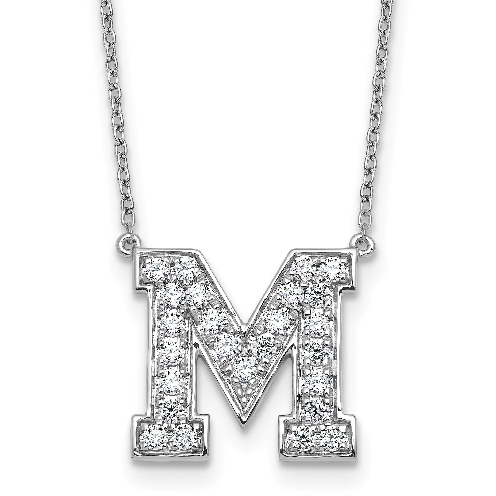 14k White Gold 5/8 carat Lab Grown Diamond VS+ F+ Complete Letter M 18 inch Initial Necklace Main image