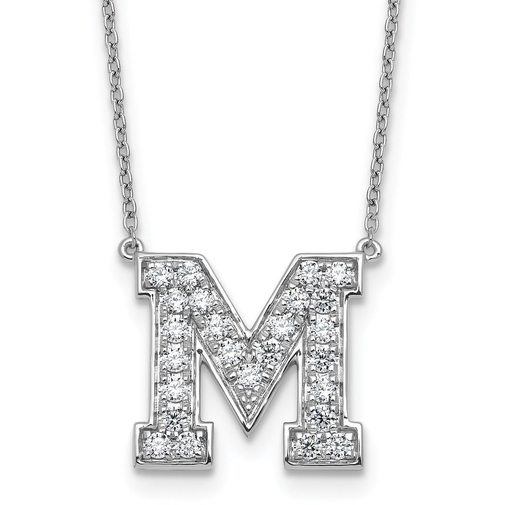 14k White Gold 5/8 carat Lab Grown Diamond VS+ F+ Complete Letter M 18 inch Initial Necklace