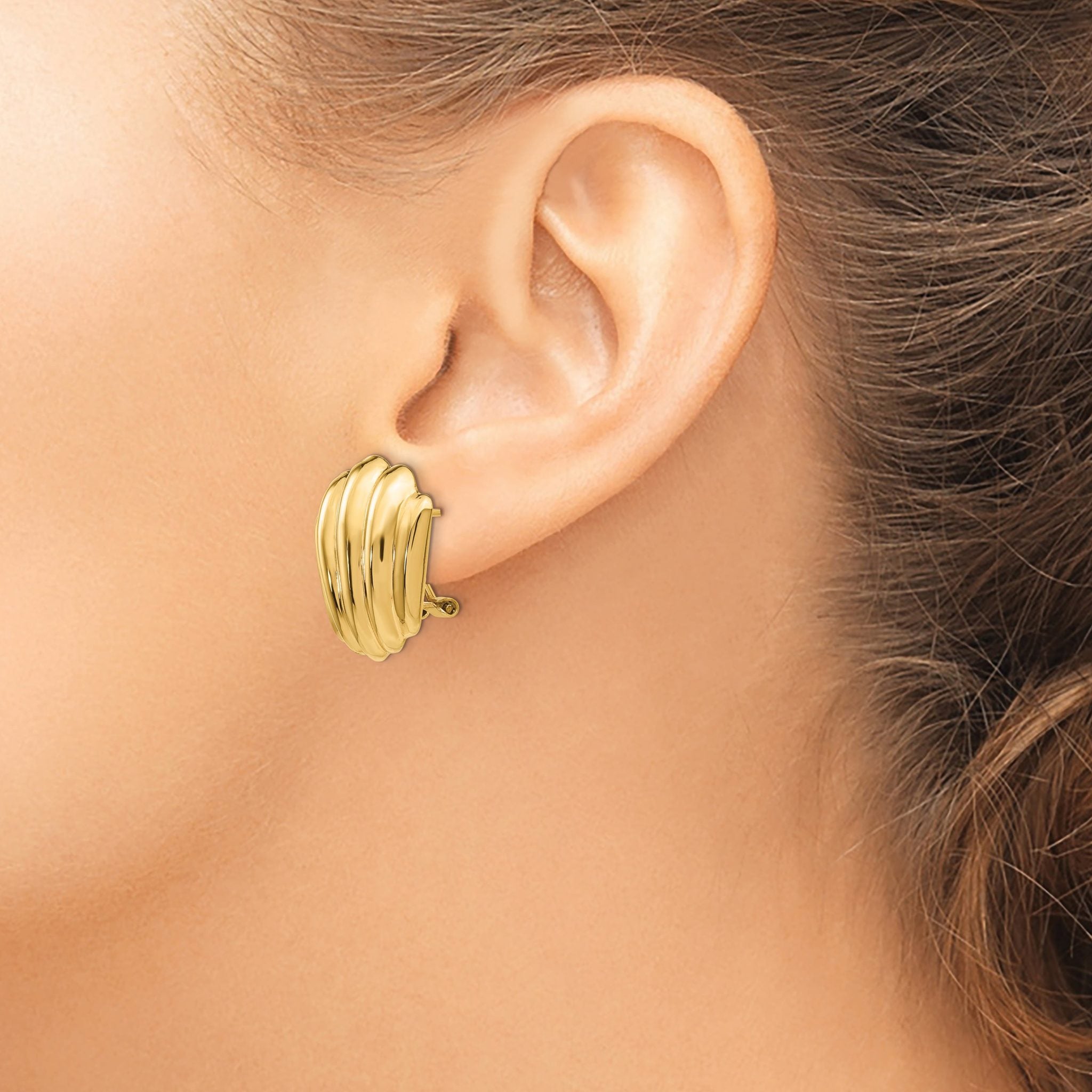 14K Gold Polished Button Earrings with Omega Back Clip