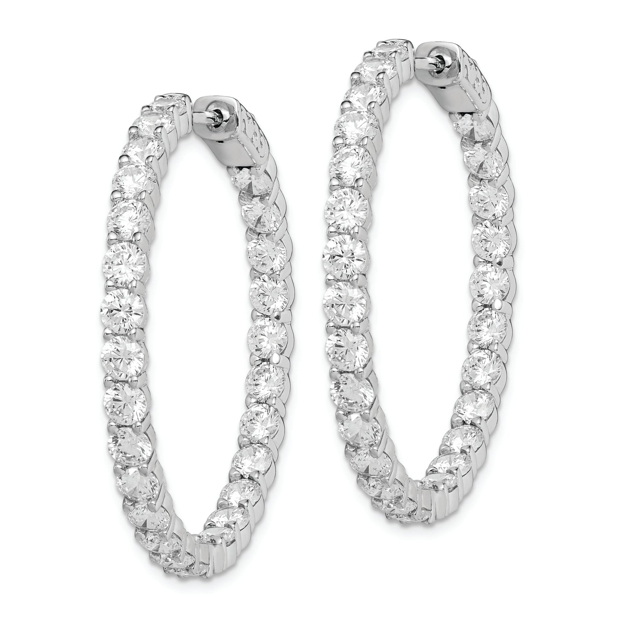 Sterling Shimmer Sterling Silver Rhodium-plated 52 Stone 3.5mm CZ In and Out Round Hinged Hoop Earrings Secondary image