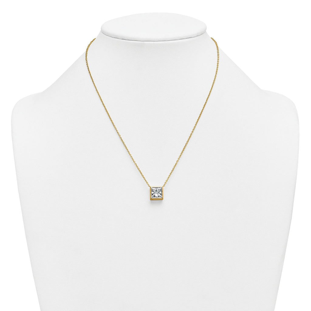 14k 4 carat Certified Lab Grown Diamond VS+ F+ Princess Complete 18 inch Bezel Set Necklace