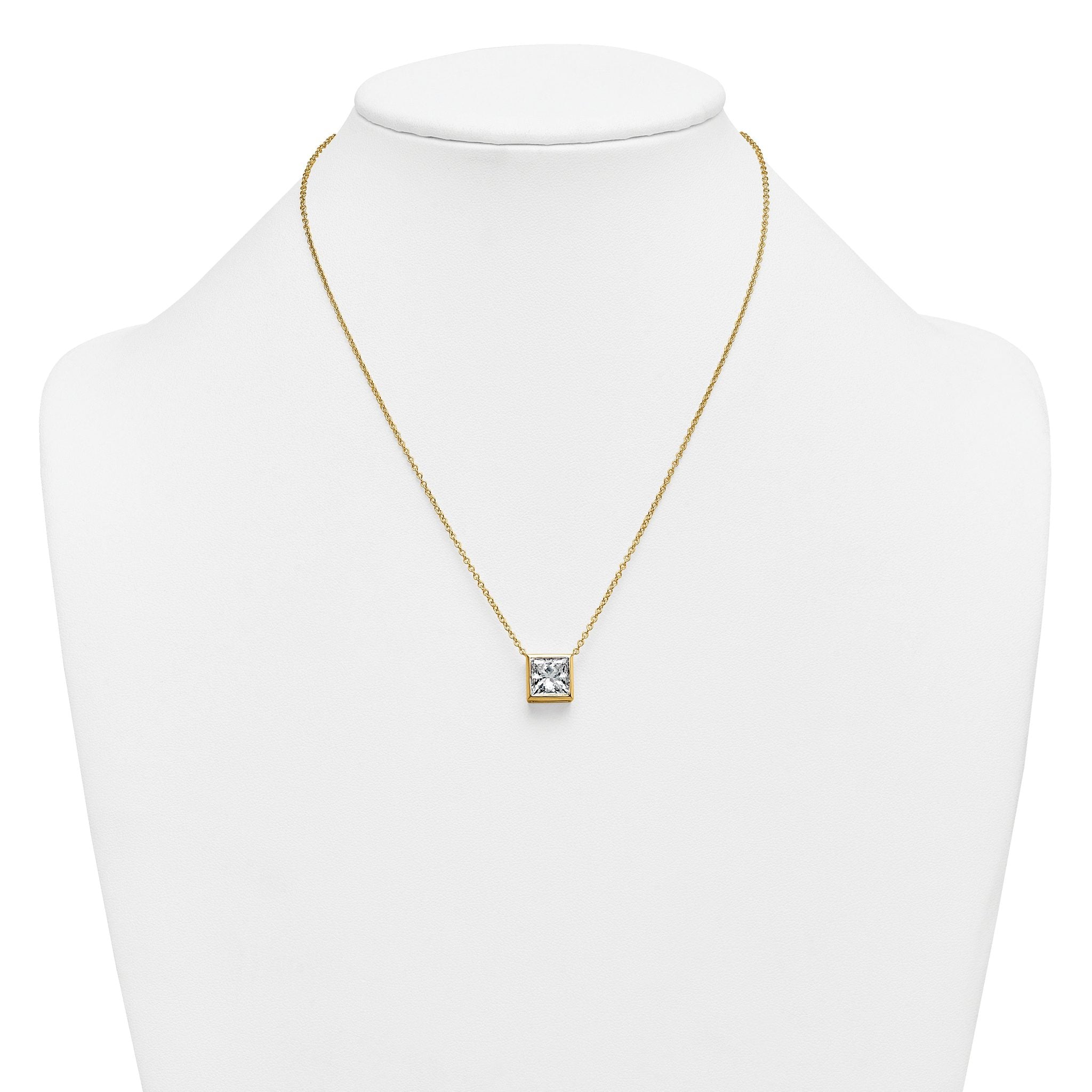 14k 4 carat Certified Lab Grown Diamond VS+ F+ Princess Complete 18 inch Bezel Set Necklace