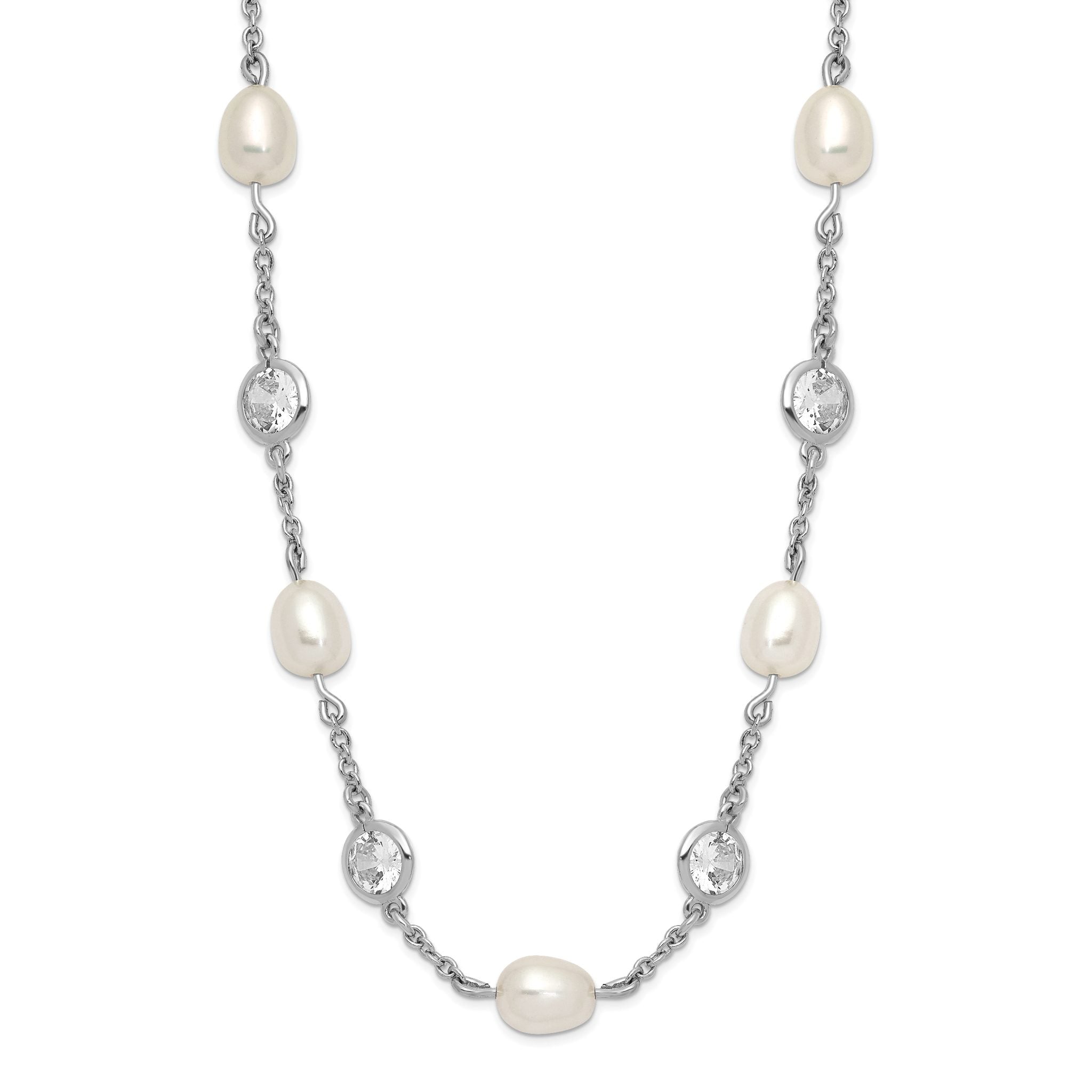 Cheryl Sterling Silver 36 Pearl CZ Necklace with Rhodium Polish Main image