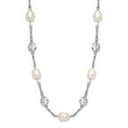 Cheryl Sterling Silver 36 Pearl CZ Necklace with Rhodium Polish