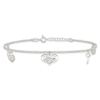 Sterling Silver Love Dangles 9 inch Plus 1 inch Extender - Total 10 inch Anklet