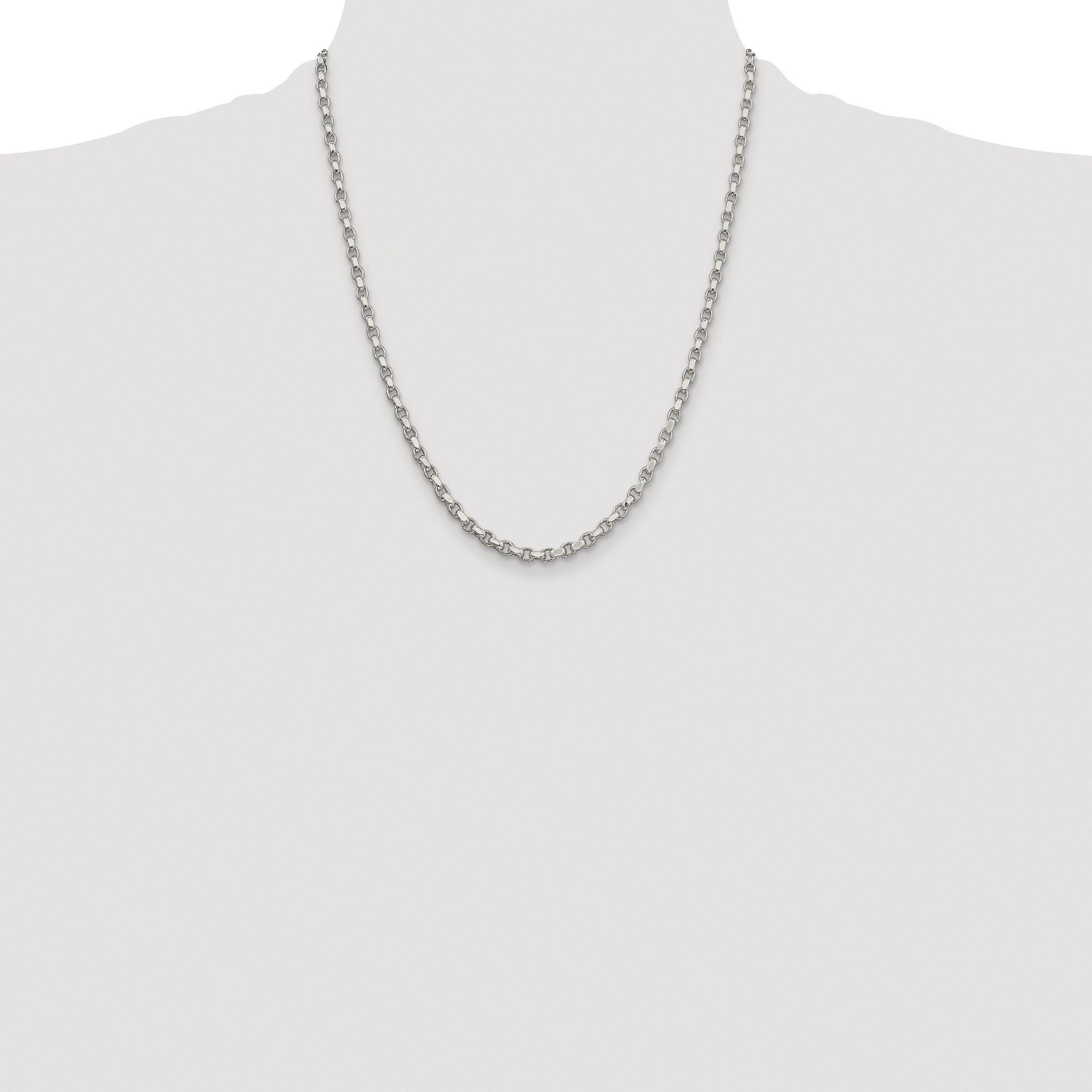 Sterling Silver Rhodium-plated 3.5mm Diamond-cut Rolo Chain
