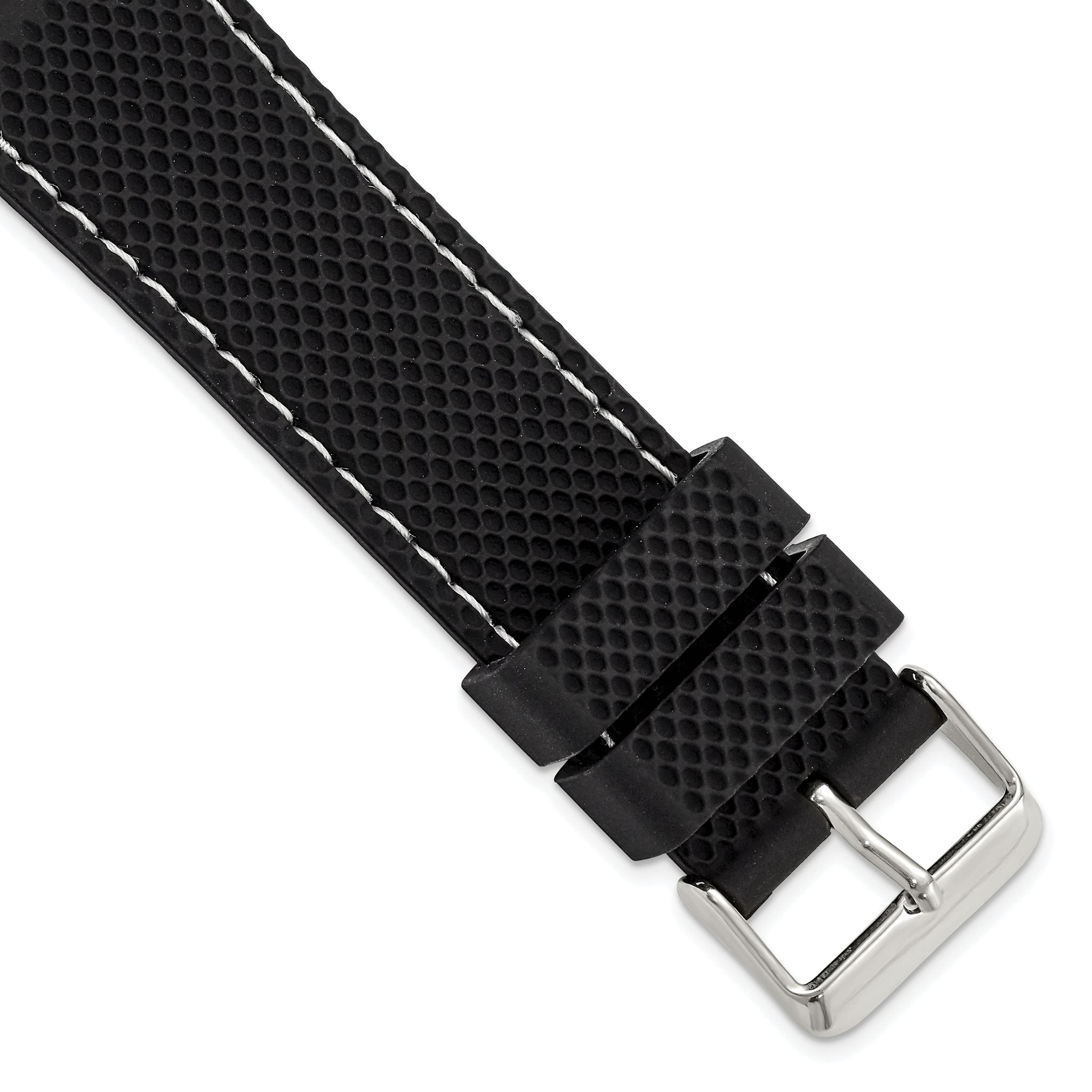 Textured Silicone Watch Band in Black with Silver-Tone Buckle, 20mm
