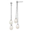 Sterling Silver Rhodium Plated 7-8mm White Freshwater Cultured Pearl Long Dangle Post Earrings