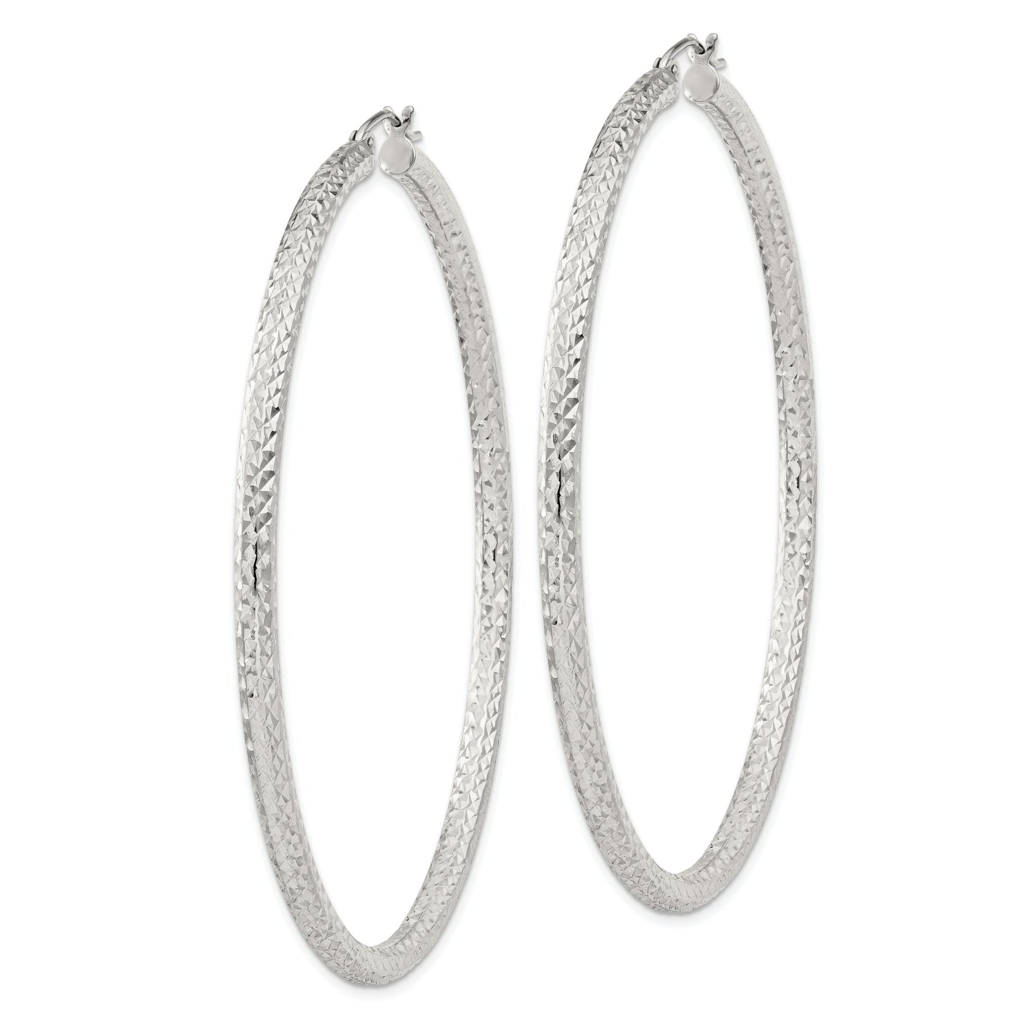 Sterling Silver D/C 3x65mm Hoop Earrings Secondary image
