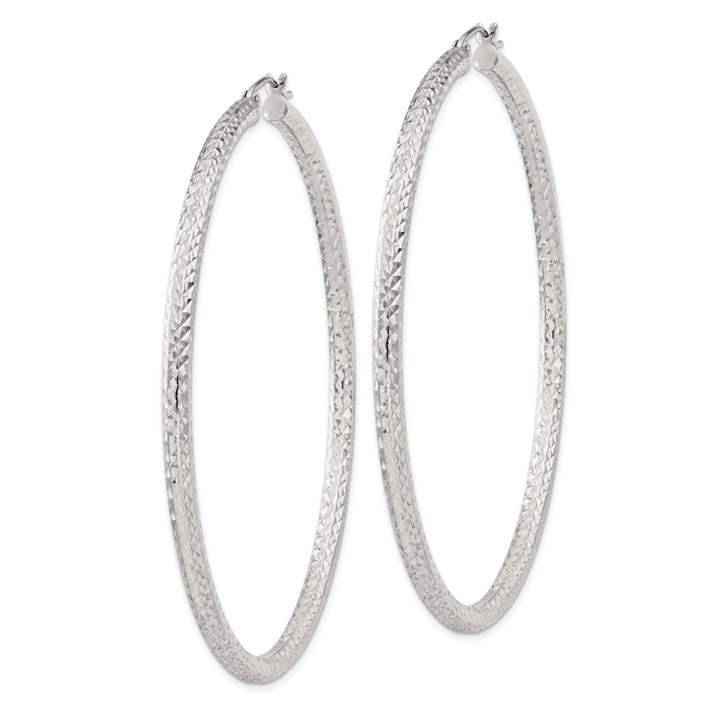 Sterling Silver D/C 3x65mm Hoop Earrings