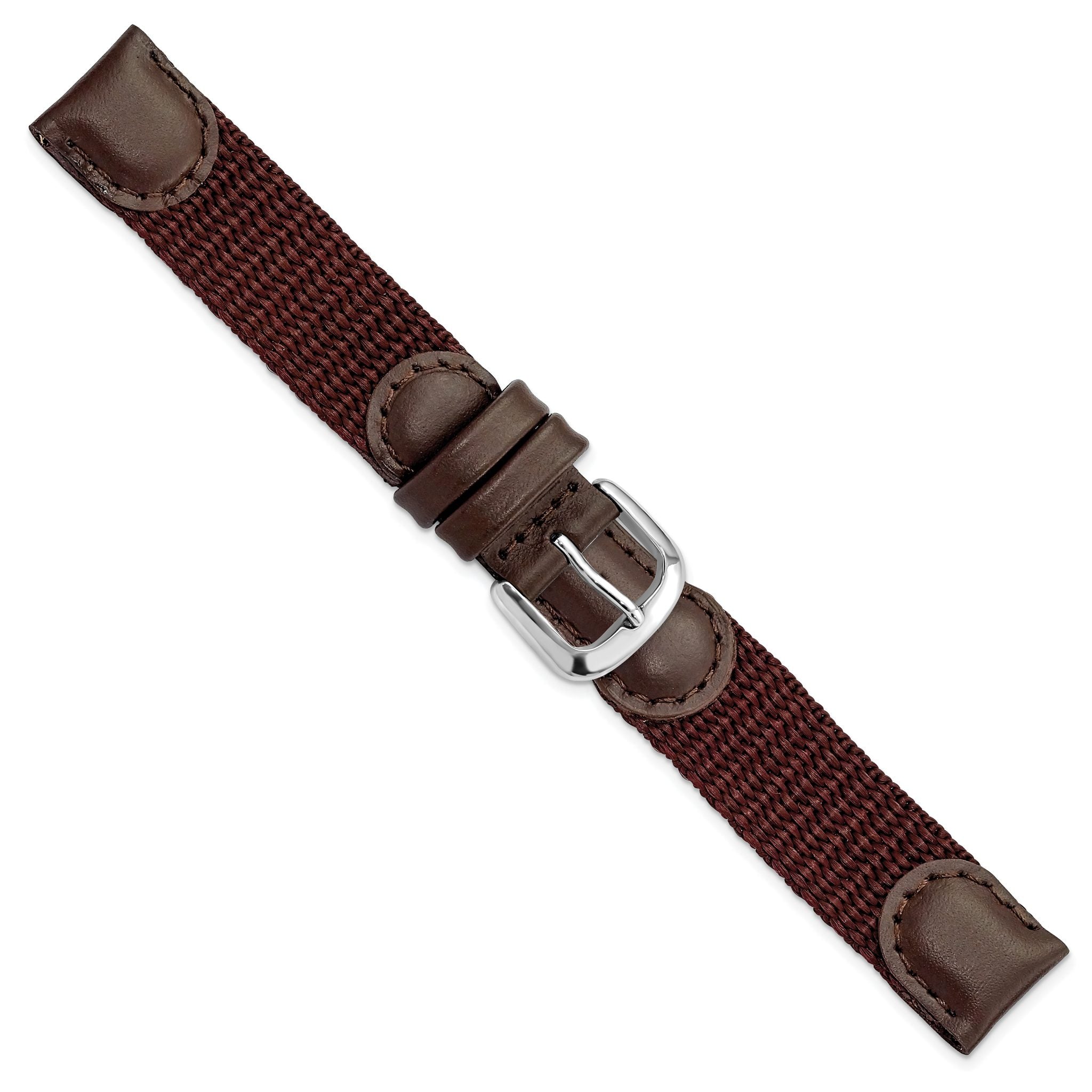 Army-Style Watch Band in Brown Nylon & Leather, 18mm