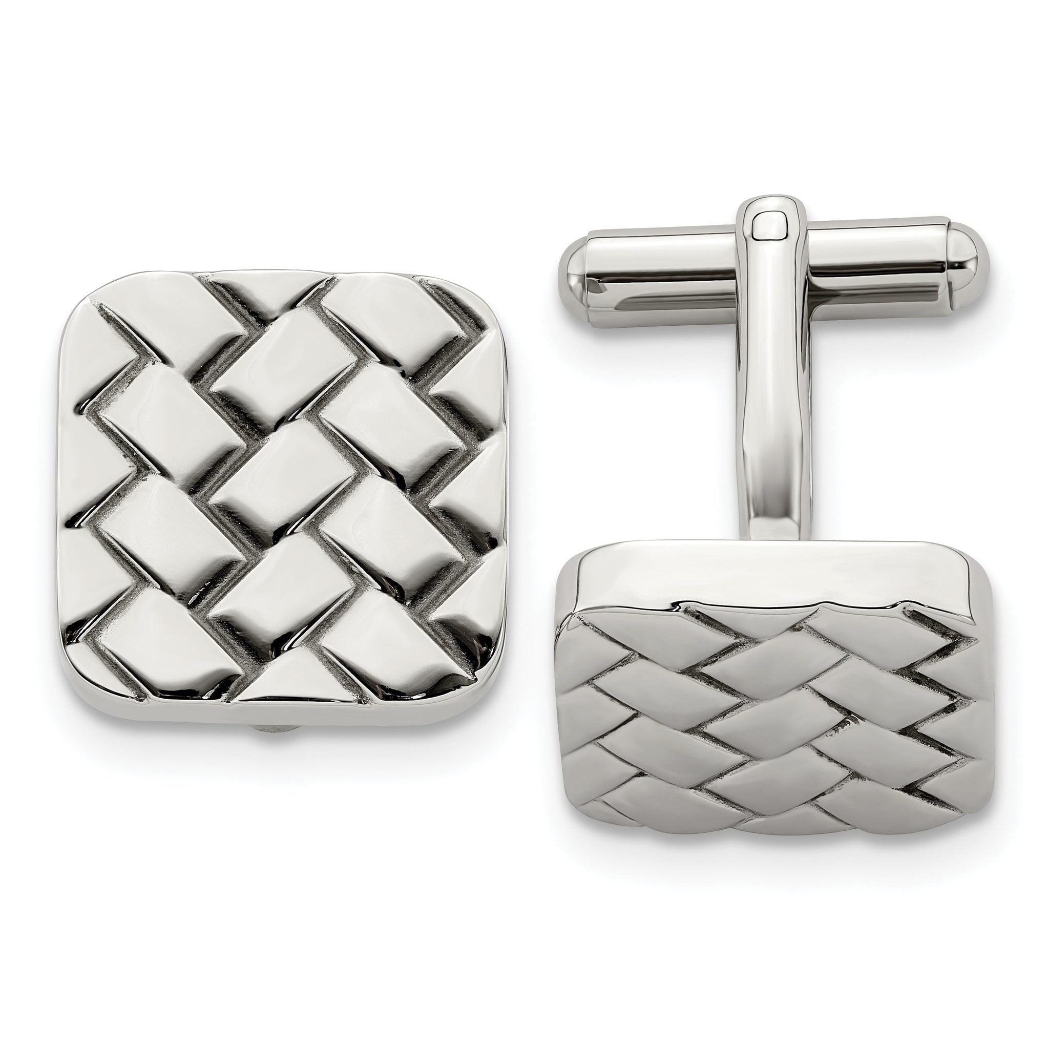 Stainless Steel Polished Weave Cuff Links