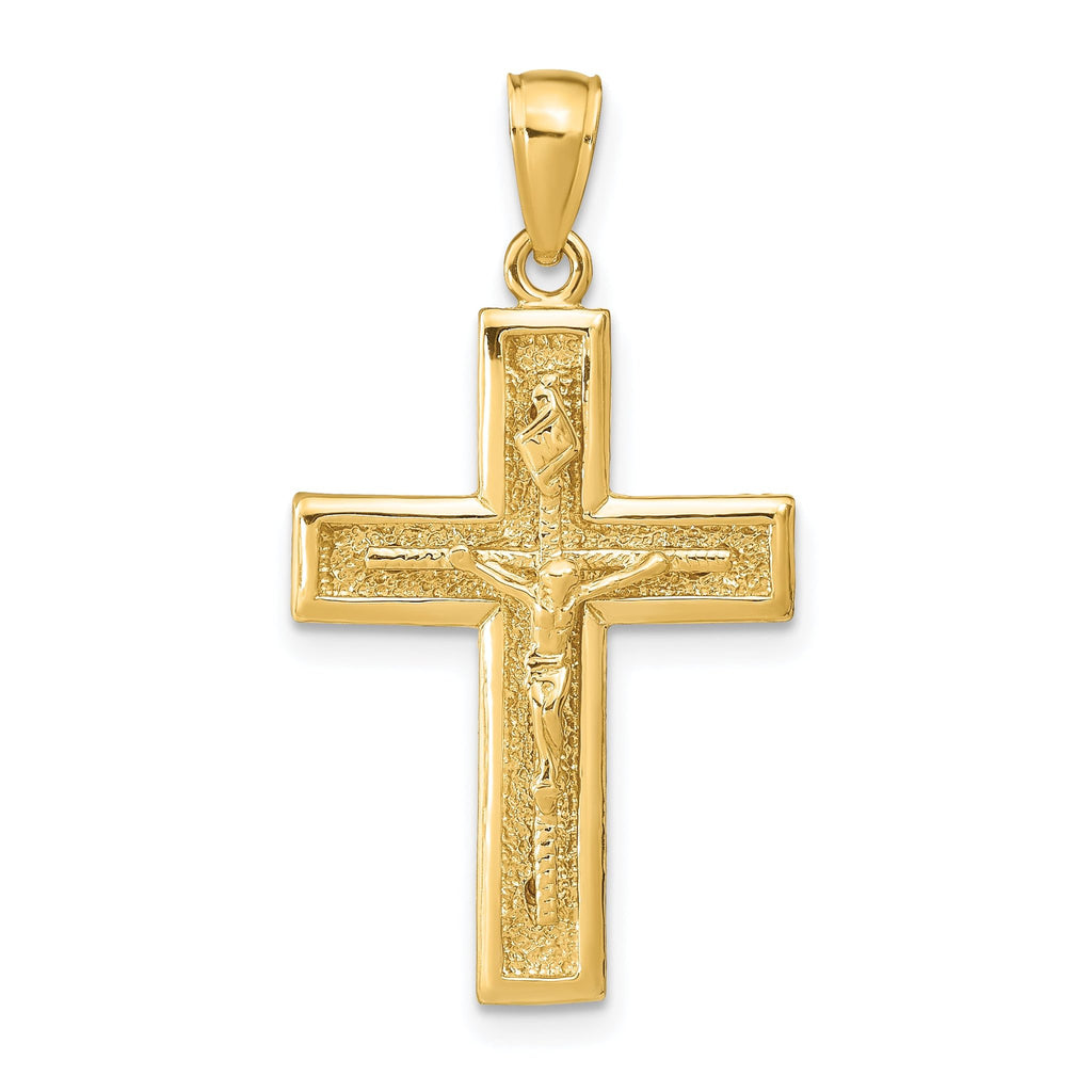 14K Gold Polished Crucifix Pendant with Textured Design Elegant & Solid