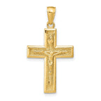 14K Gold Polished Crucifix Pendant with Textured Design Elegant & Solid