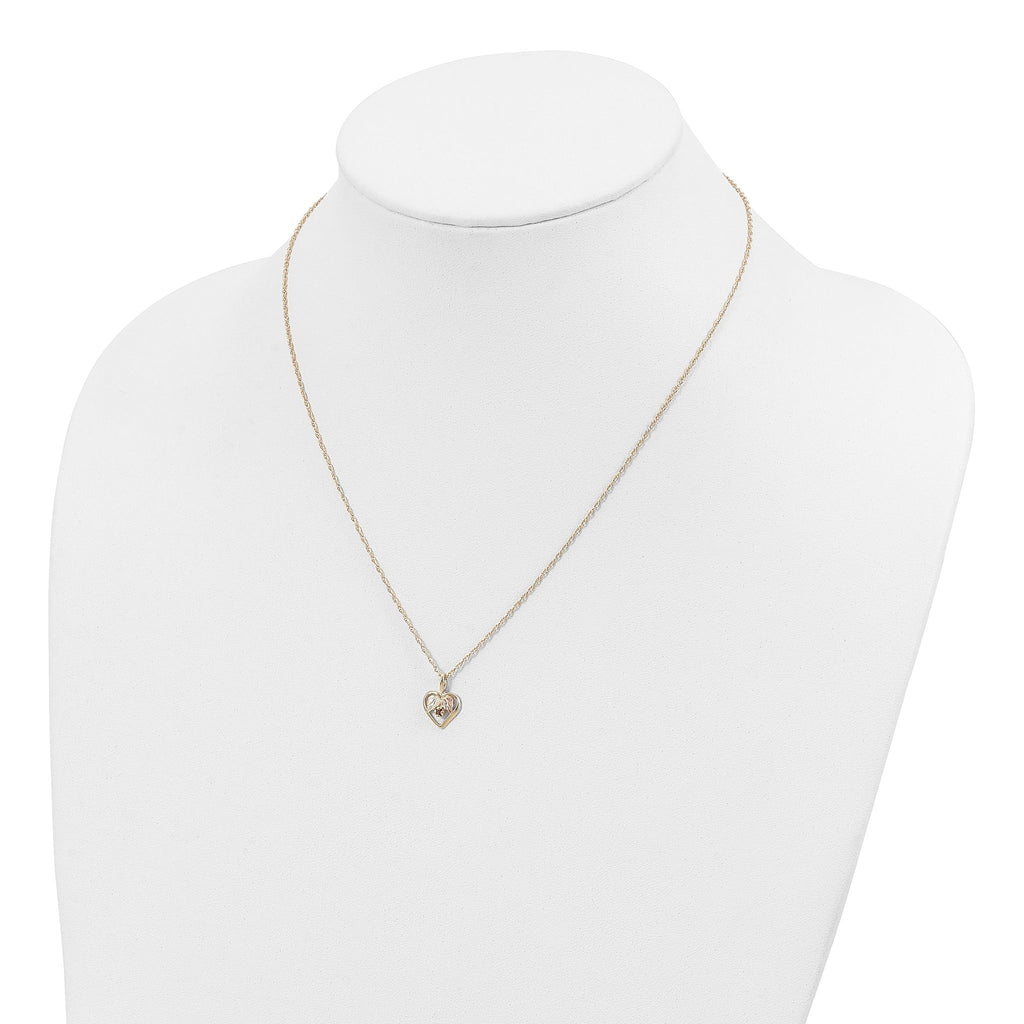 10K Tri-Color Gold Heart Garnet Necklace with Polished Elegant Finish