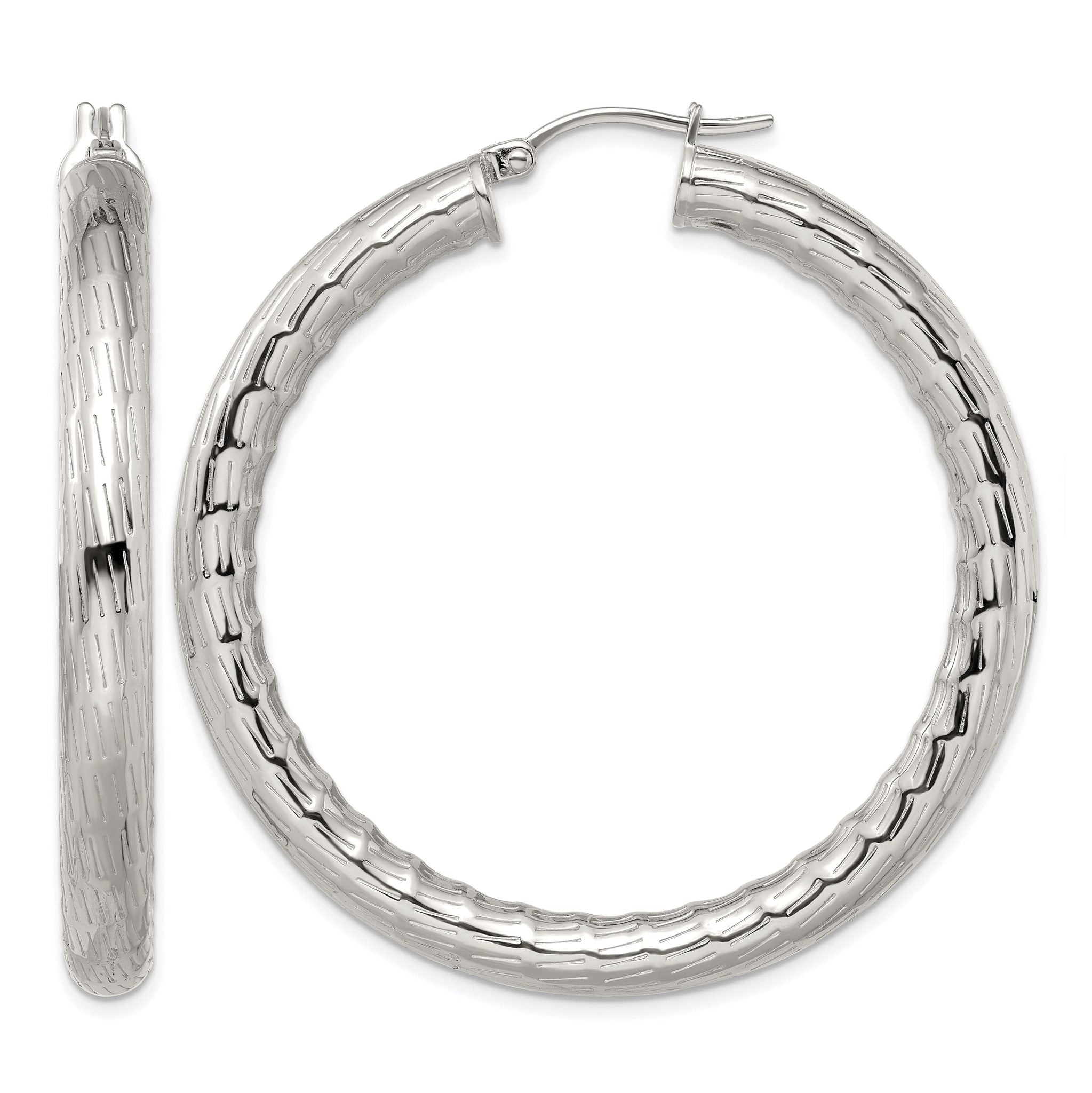 Stainless Steel Polished Textured Hoop Earrings for Women Main image