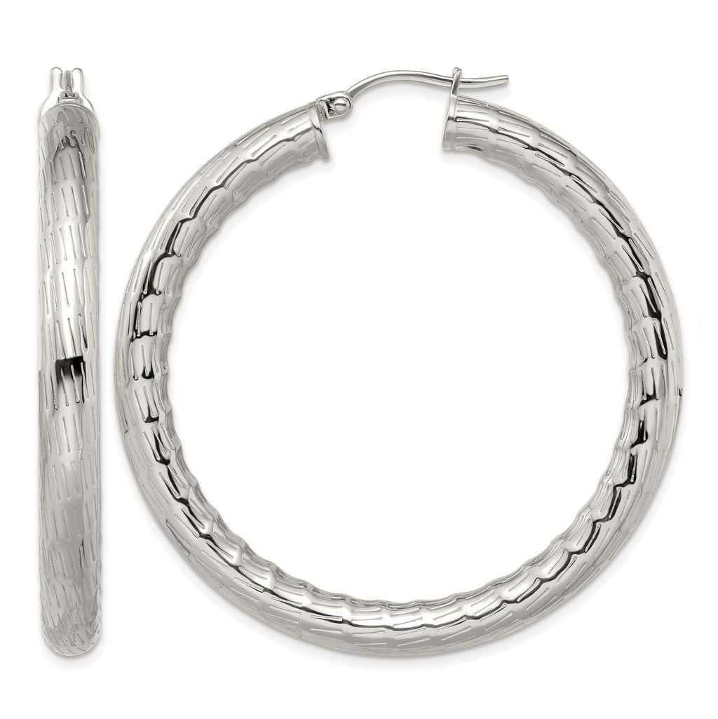 Stainless Steel Polished Textured Hoop Earrings for Women