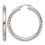 Stainless Steel Polished Textured Hoop Earrings for Women