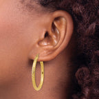 10K Gold Diamond-Cut Hoop Earrings with Polished Finish, 3mm Elegant Style