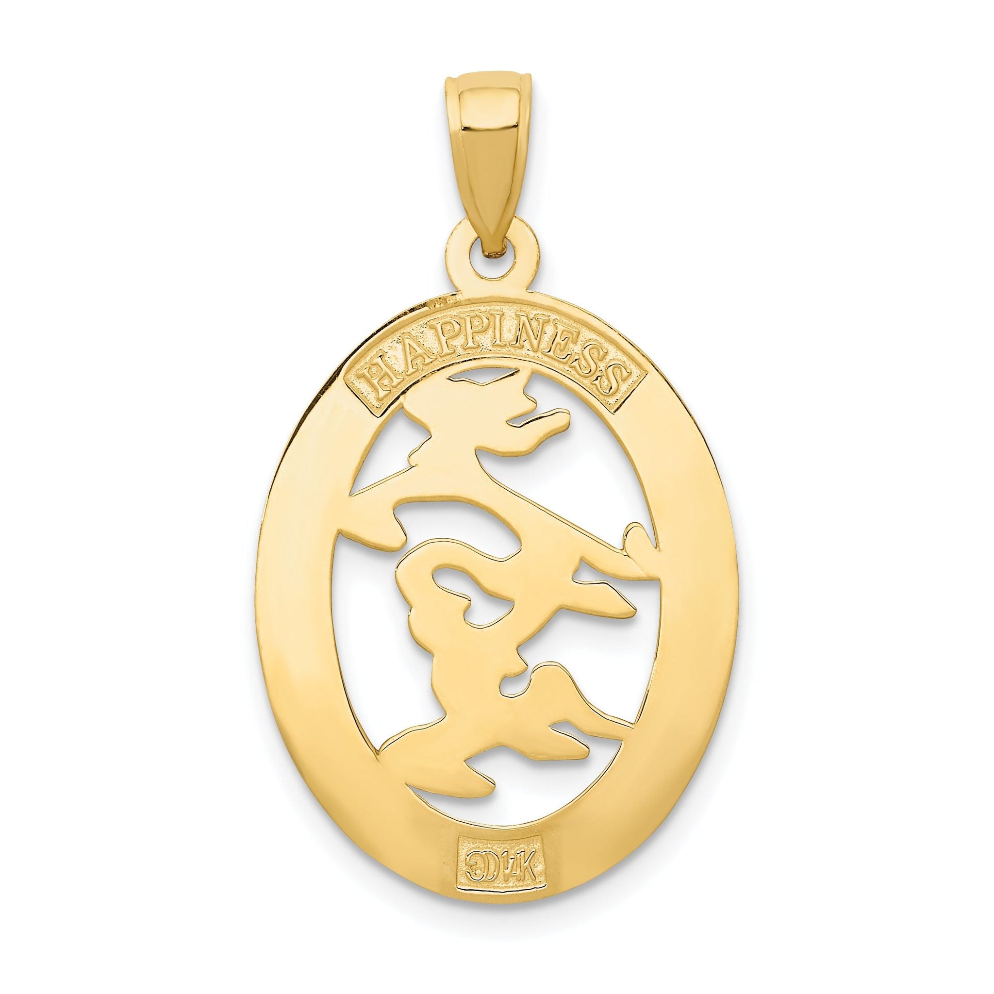 14K Gold Chinese Happiness Symbol Pendant in Polished Oval Frame