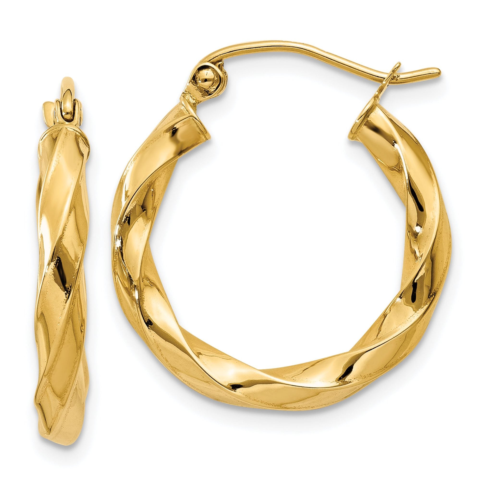 14k Polished 3mm Twisted Hoop Earrings Main image