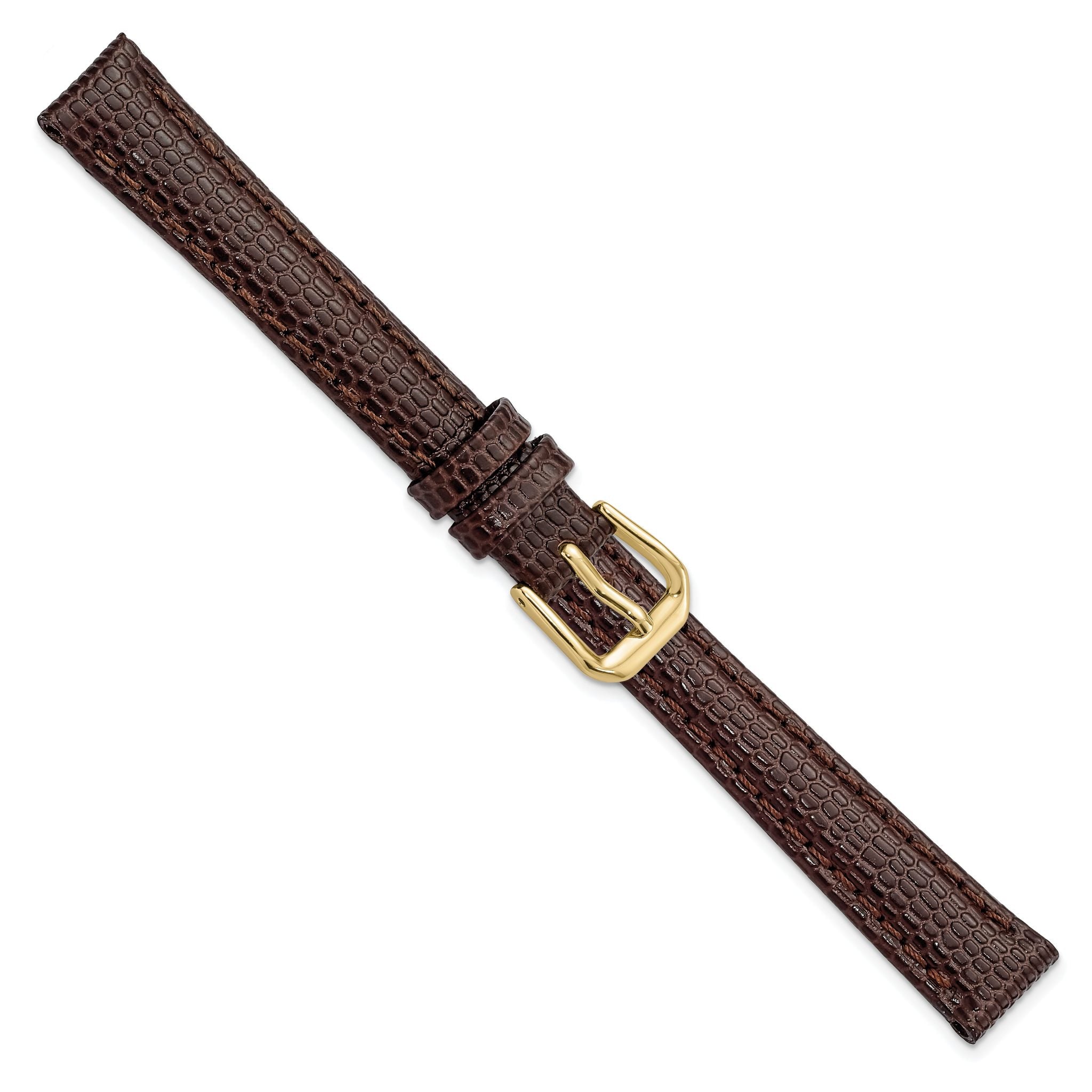 Lizard Grain Leather Watch Band in Dark Brown with Gold-Tone Buckle