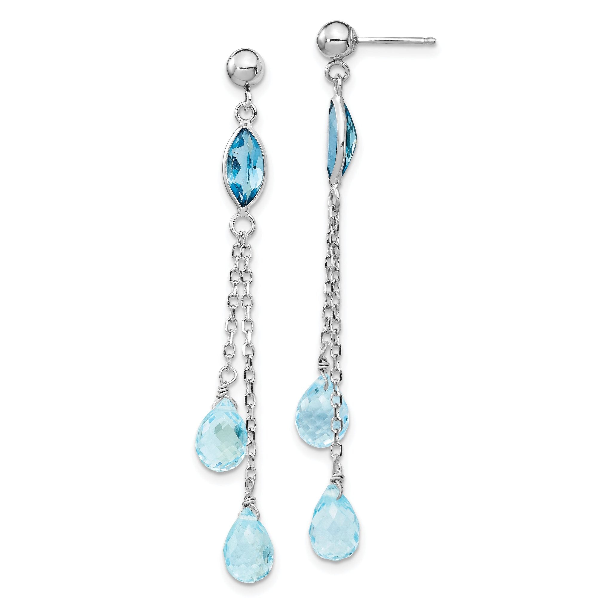 14k White Gold Blue Topaz Dangle Earrings Main image