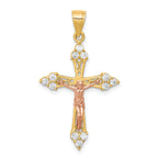 10K Two-Tone Gold CZ Crucifix Pendant with Polished Finish