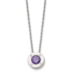 Chisel Stainless Steel Polished CZ February Birthstone Circle Pendant on a 20 inch Multi-Link Chain Necklace