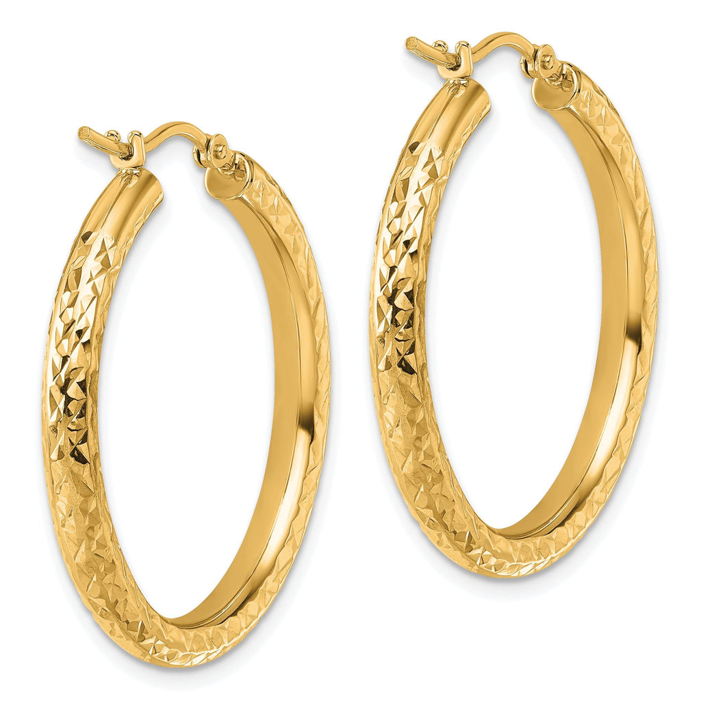 14k Diamond-cut 3mm Round Hoop Earrings