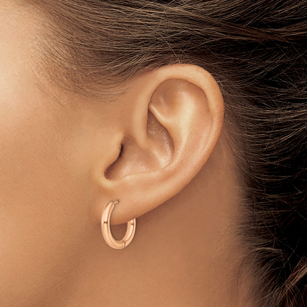 Stainless Steel Rose Gold-Tone Polished Hinged Huggie Hoop Earrings for Women