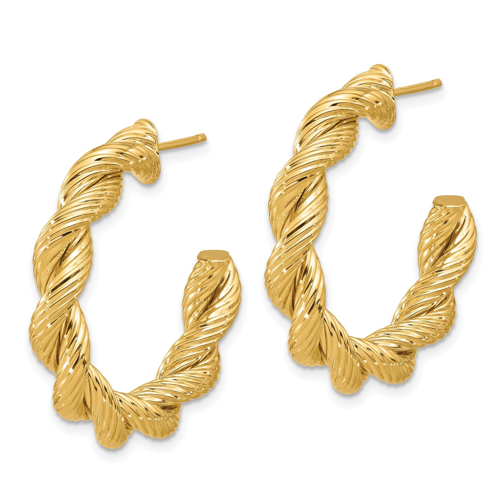 14K Polished and Textured Twisted Post Hoop Earrings Secondary image
