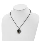 Antiqued Blue Glass Necklace in Stainless Steel with Gold Tone